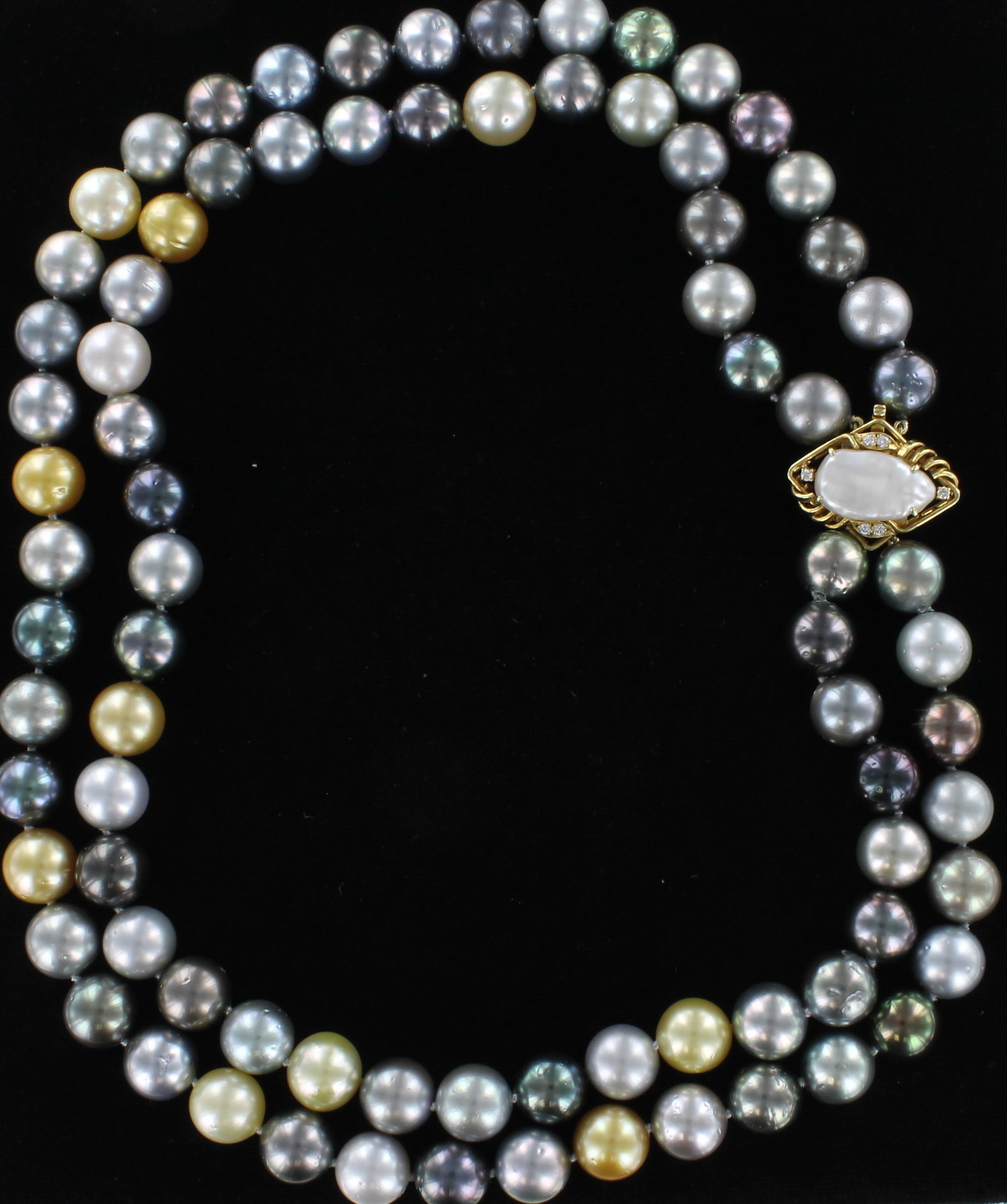 14KT MULTI-COLOR TAHITIAN PEARL NECKLACE