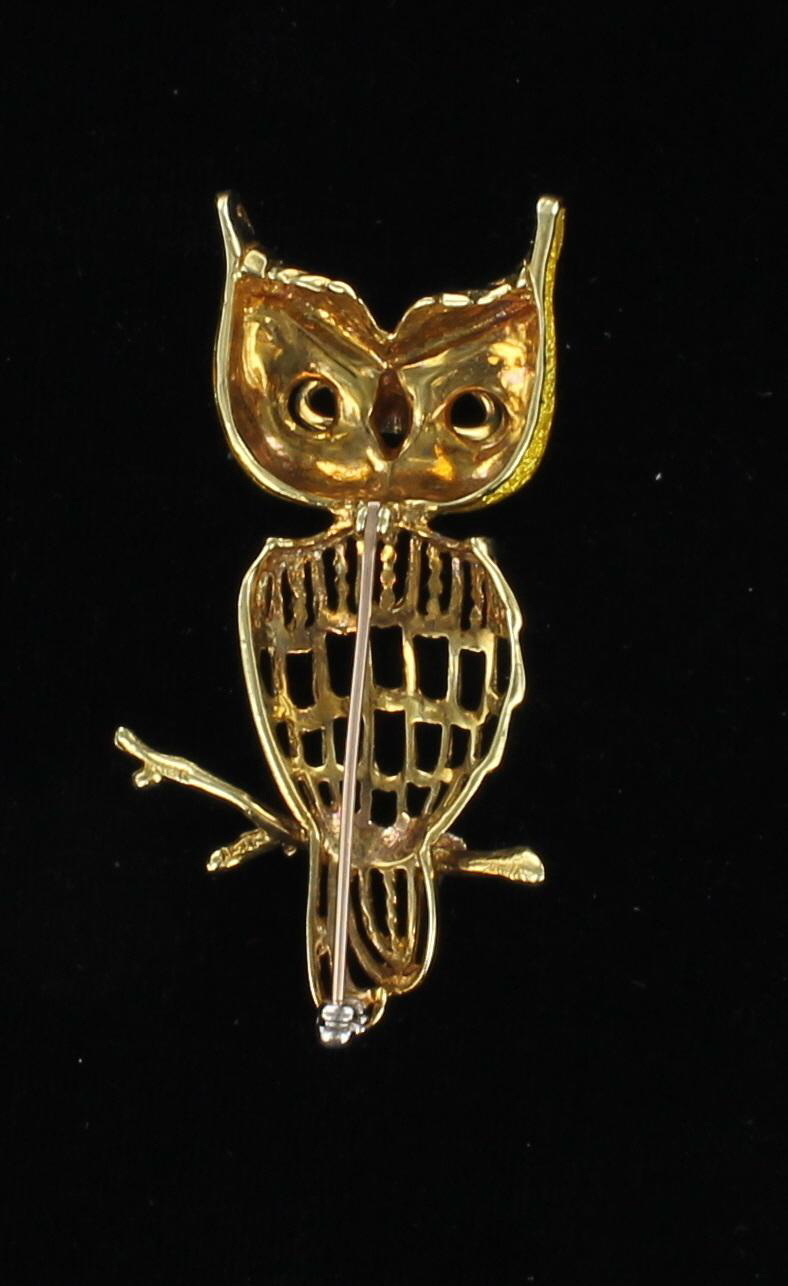 18KT ENAMEL OWL PIN