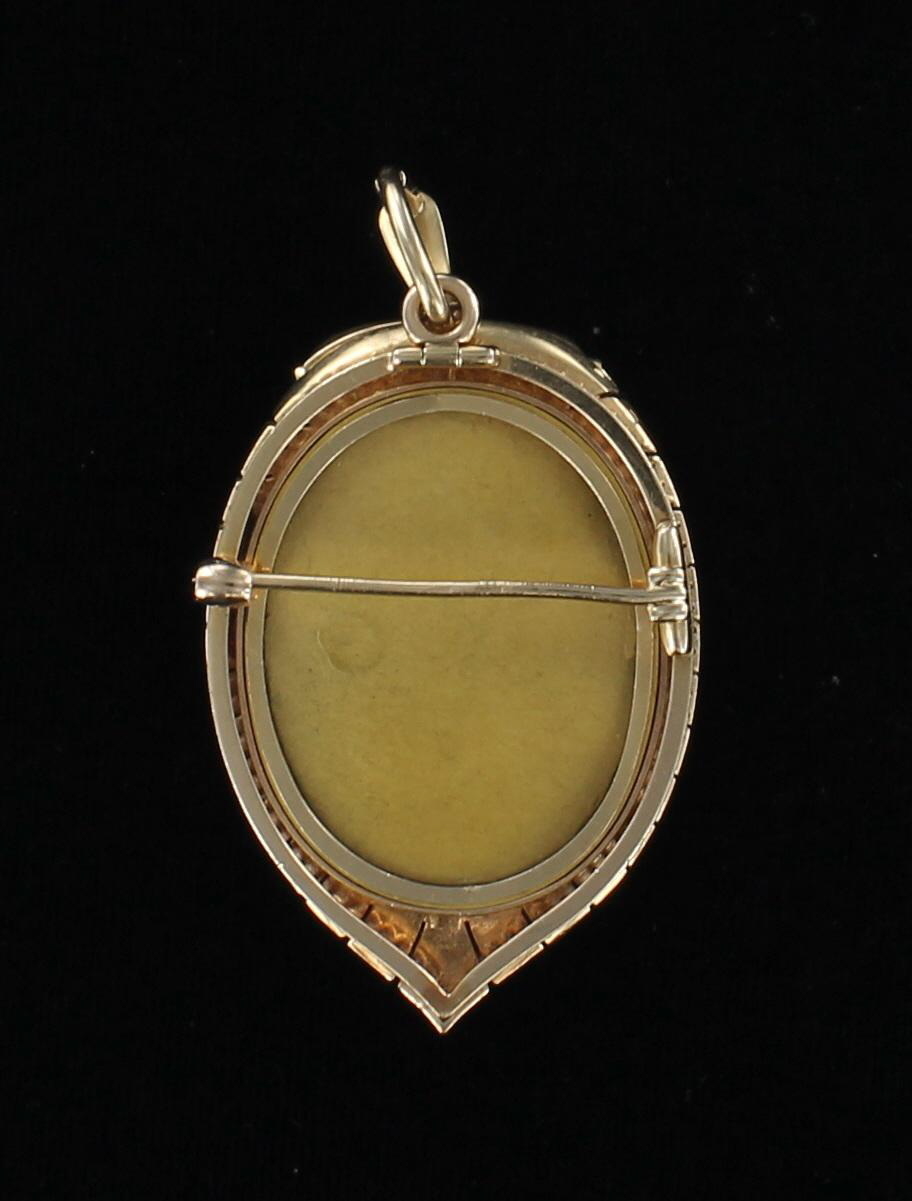 14KT ENAMEL SEED PEARL LOCKET/PIN/PENDANT CIRCA 1900
