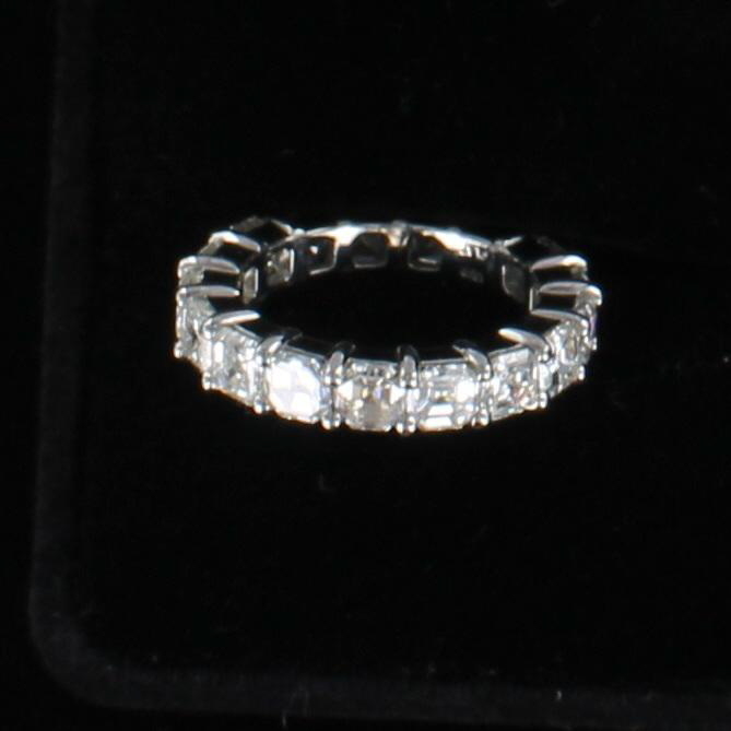 PLATINUM ASSCHER-CUT DIAMOND ETERNITY BAND, SZ 6.5