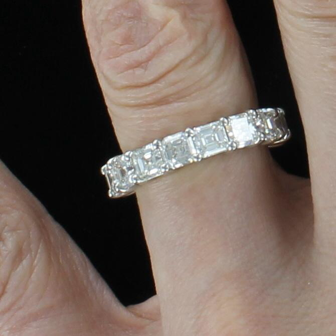 PLATINUM ASSCHER-CUT DIAMOND ETERNITY BAND, SZ 6.5