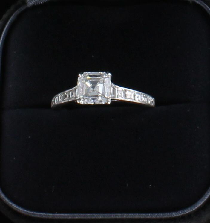 PLATINUM TIFFANY 1.52 ASSCHER CUT DIAMOND ENGAGEMENT RING 036-853