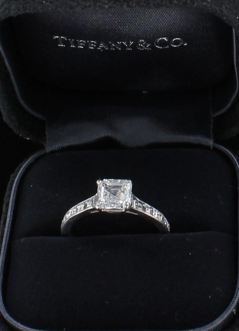 PLATINUM TIFFANY 1.52 ASSCHER CUT DIAMOND ENGAGEMENT RING