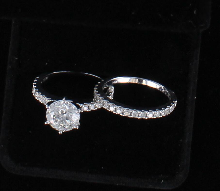 14KTW GIA CERTIFIED 2.0 CT ROUND BRILLIANT DIAMOND ENGAGEMENT WEDDING SET