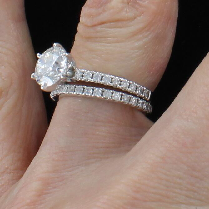 14KTW GIA CERTIFIED 2.0 CT ROUND BRILLIANT DIAMOND ENGAGEMENT WEDDING SET