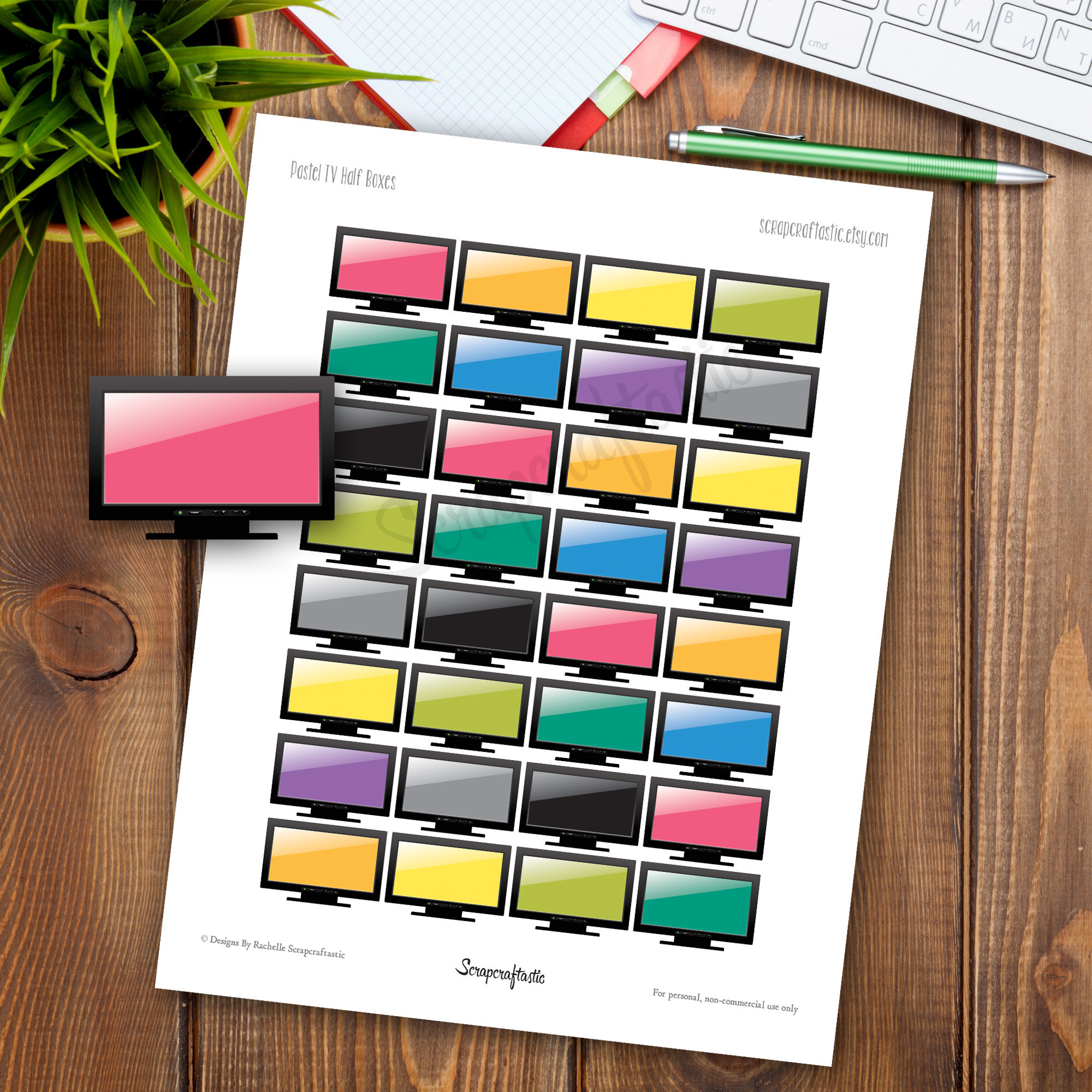 TV Half Box Printable Planner Stickers for any Planner | Mambi Happy Planner, Erin Condren, Kikki-K, Filofax, ColorCrush, Carpe Diem 00044