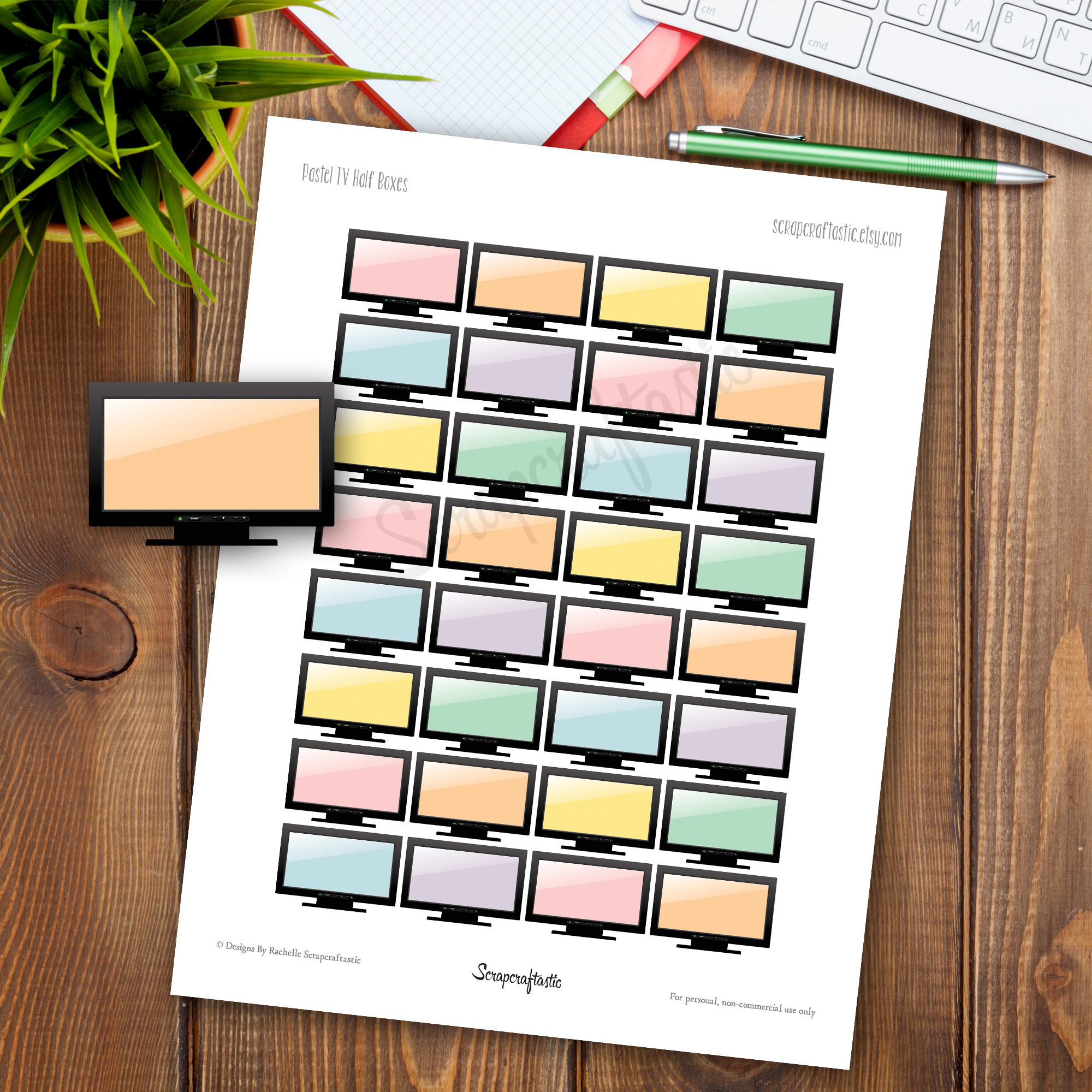 Pastel TV Half Box Printable Planner Stickers for any Planner | Mambi Happy Planner, Erin Condren, Kikki-K, Filofax, ColorCrush, Carpe Diem 00057