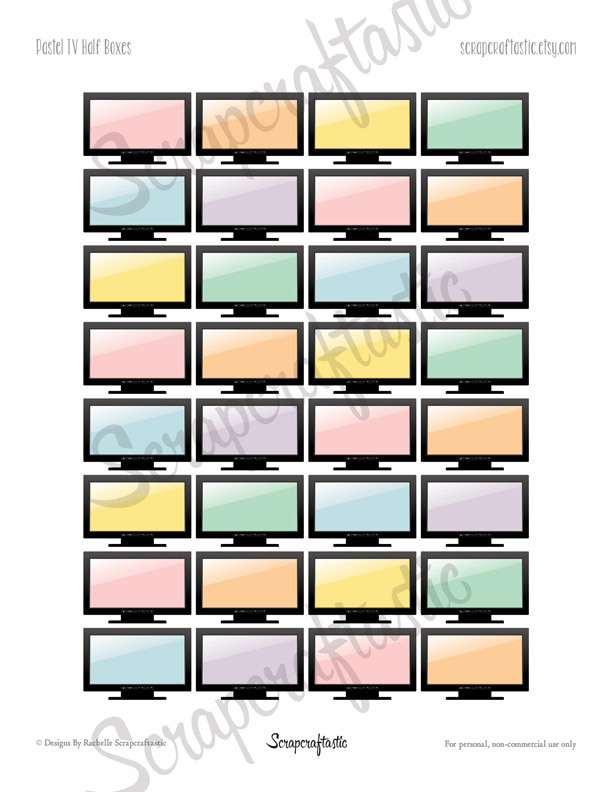 Pastel TV Half Box Printable Planner Stickers for any Planner | Mambi Happy Planner, Erin Condren, Kikki-K, Filofax, ColorCrush, Carpe Diem