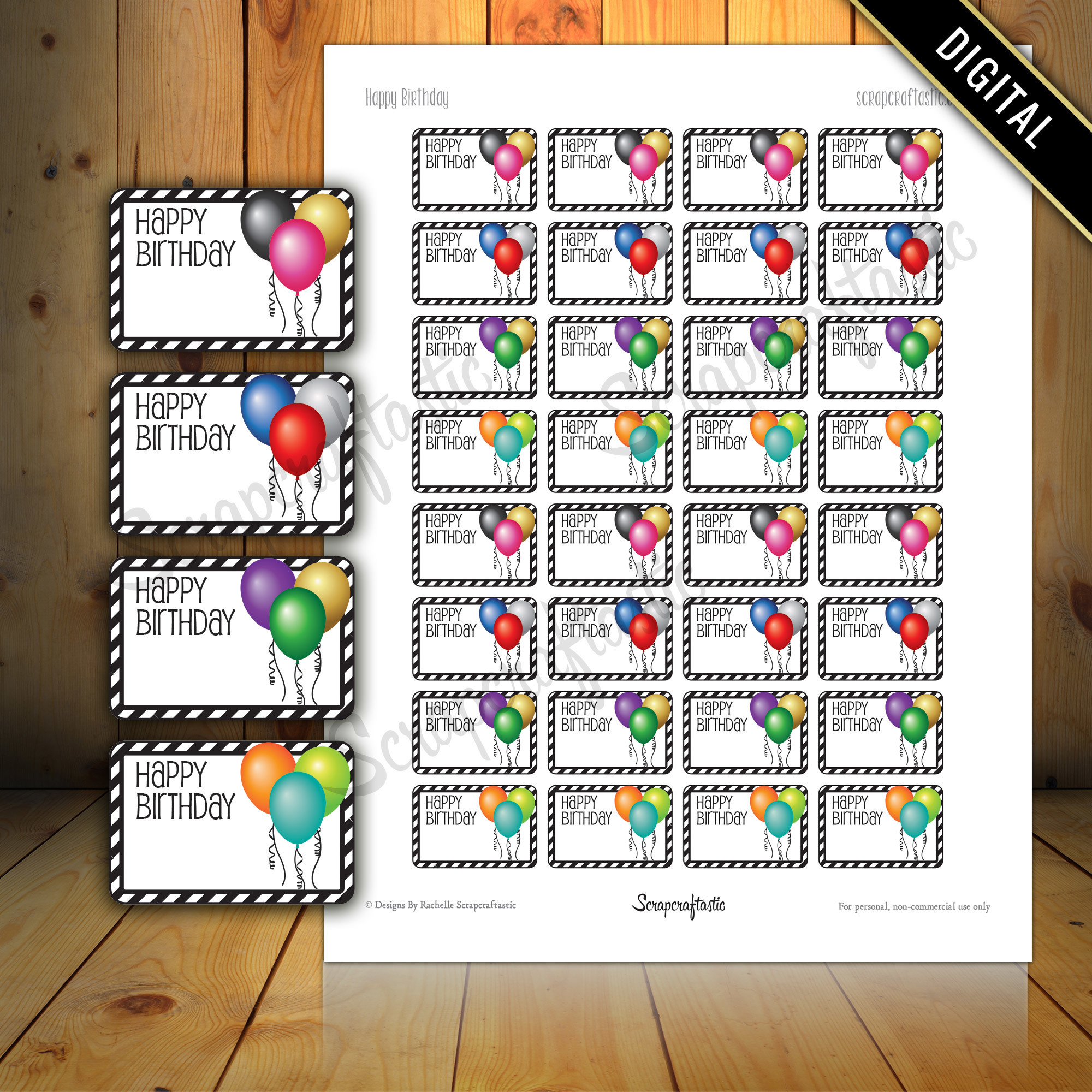 Happy Birthday Balloon Half Box Printable Planner Stickers for Paper Planners, Agendas and Organizers | Mambi Happy Planne, Erin Condren 00010
