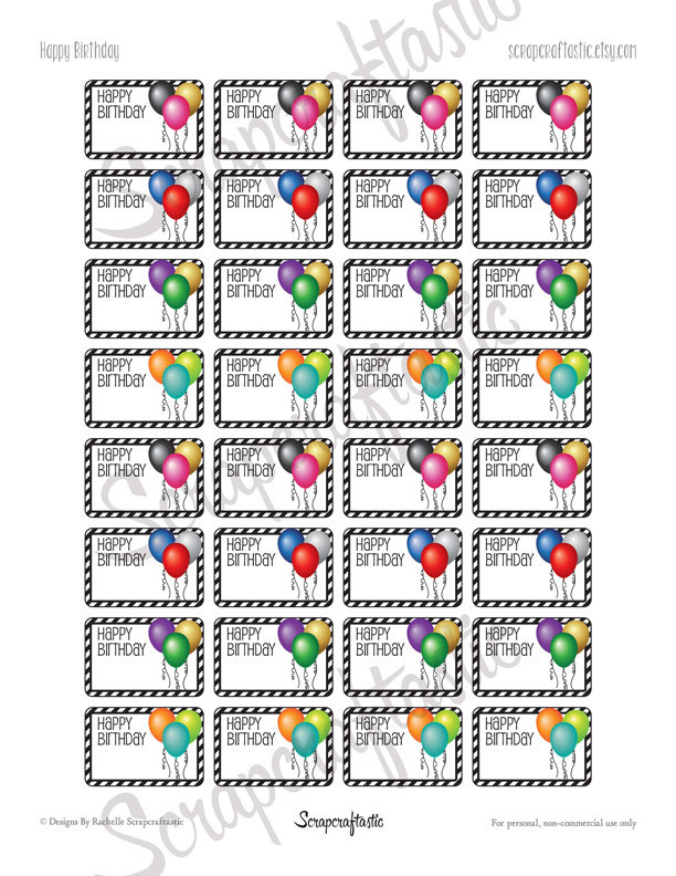 Happy Birthday Balloon Half Box Printable Planner Stickers for Paper Planners, Agendas and Organizers | Mambi Happy Planne, Erin Condren