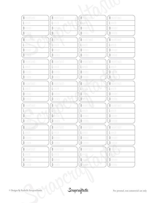 Breakfast, Lunch, Dinner (BLD) and Breakfast, Lunch, Dinner, Drinks (BLDD) Minimals Printable Planner Stickers for MAMBI Happy Planner