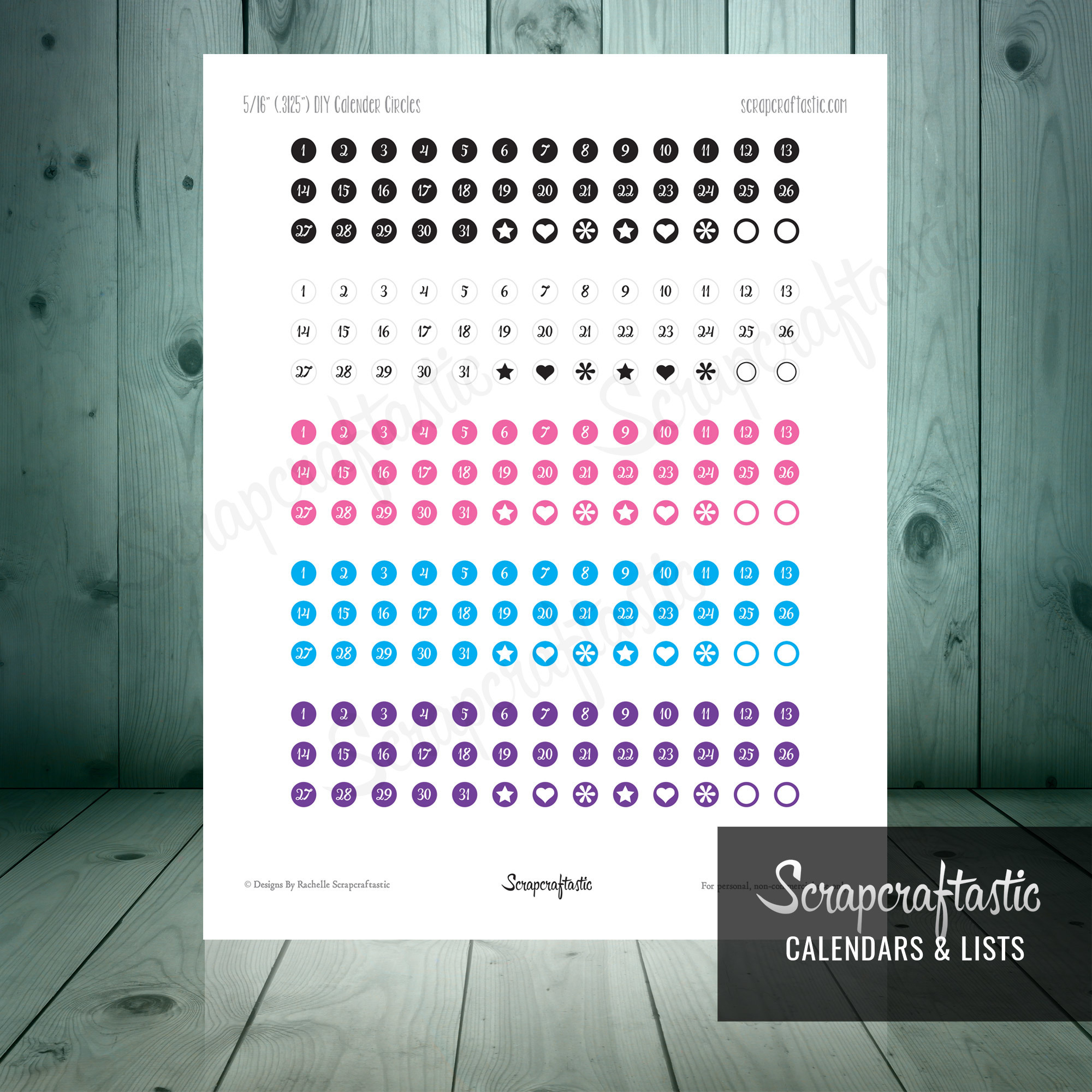 5/16 (.3125) DIY Calendar, List and Monthly Challenge Numbered Printable Planner Stickers for paper planners, binders, inserts dbr_diy516