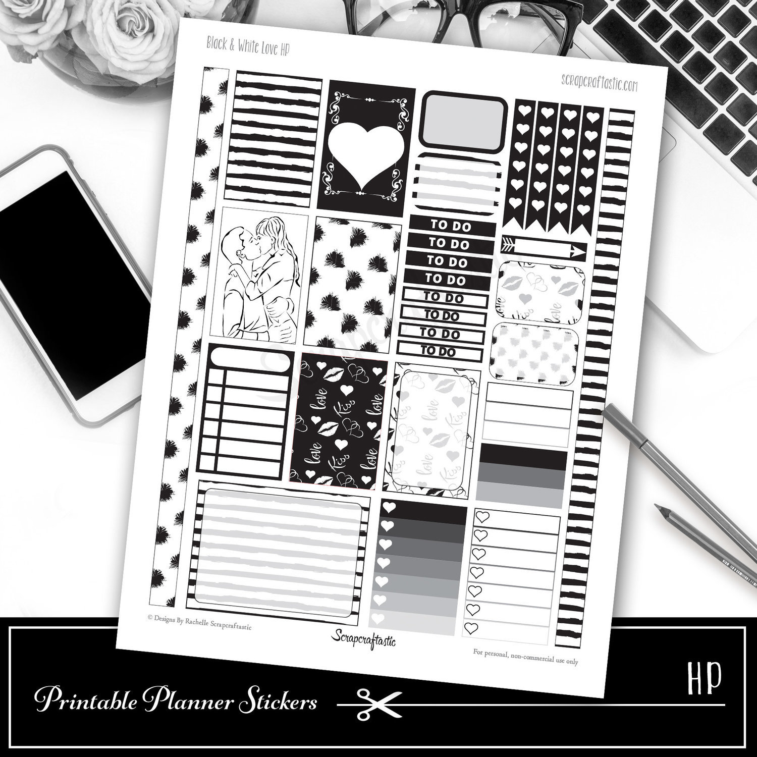shop scrapcraftastic black white love printable