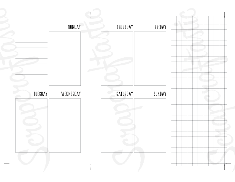 Vertical Style (Vertical Days) Week On Two Pages Personal Size with Grid Tip-In Traveler's Notebook Printable Planner Inserts Undated
