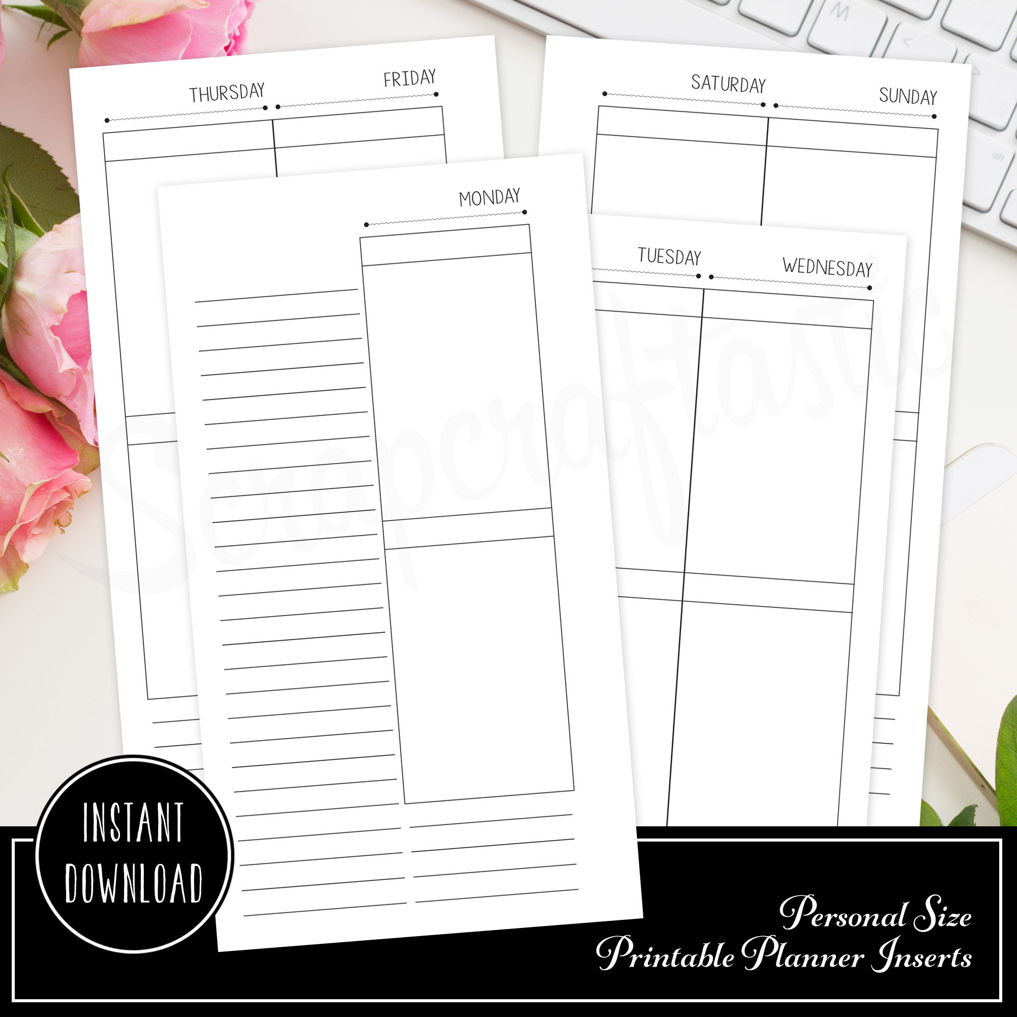Deluxe Planner Printable Insert Refill Undated WO4P Personal Size Filofax, Kikki K, ColorCrush with MAMBI Happy Planner Size Full Boxes 00230