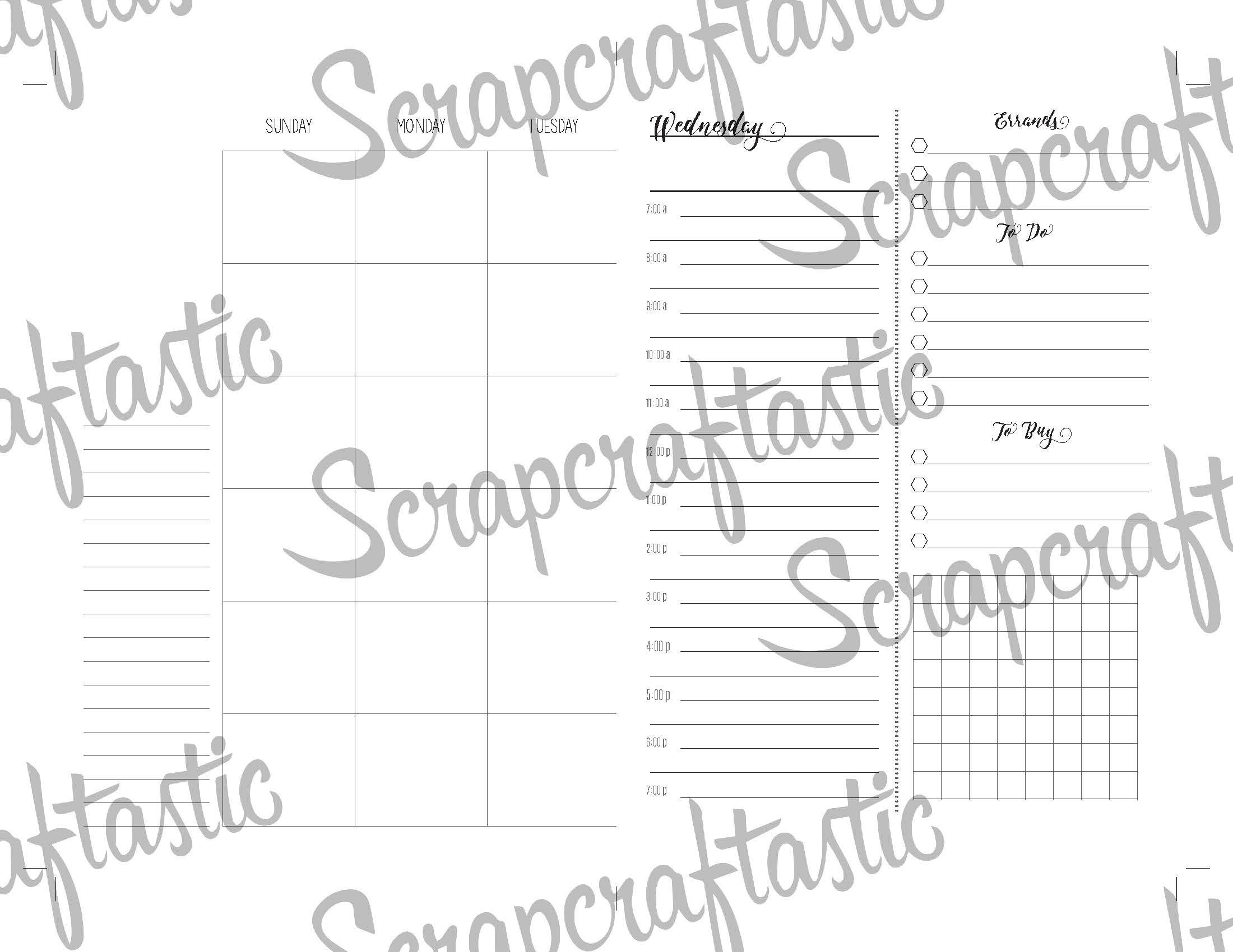 Full Month Notebook: Extended Daily B6 Printable Traveler's Notebook Insert with MO2P, WO1P Horizontal and DO1P Daily Schedule Pages