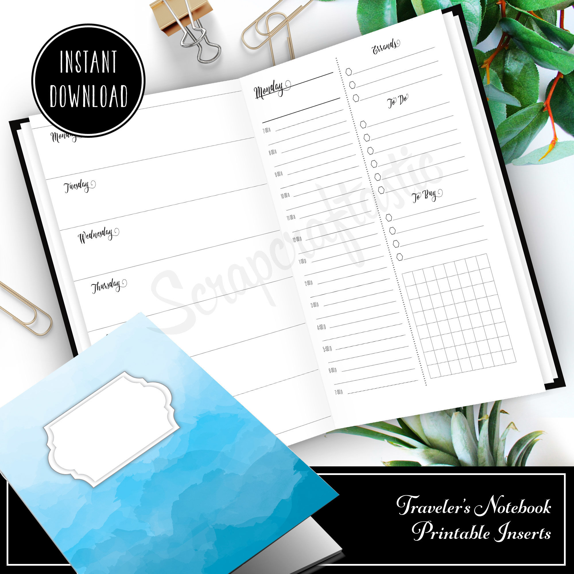 Full Month Notebook: Extended Daily B6 Printable Traveler's Notebook Insert with MO2P, WO1P Horizontal and DO1P Daily Schedule Pages 50011