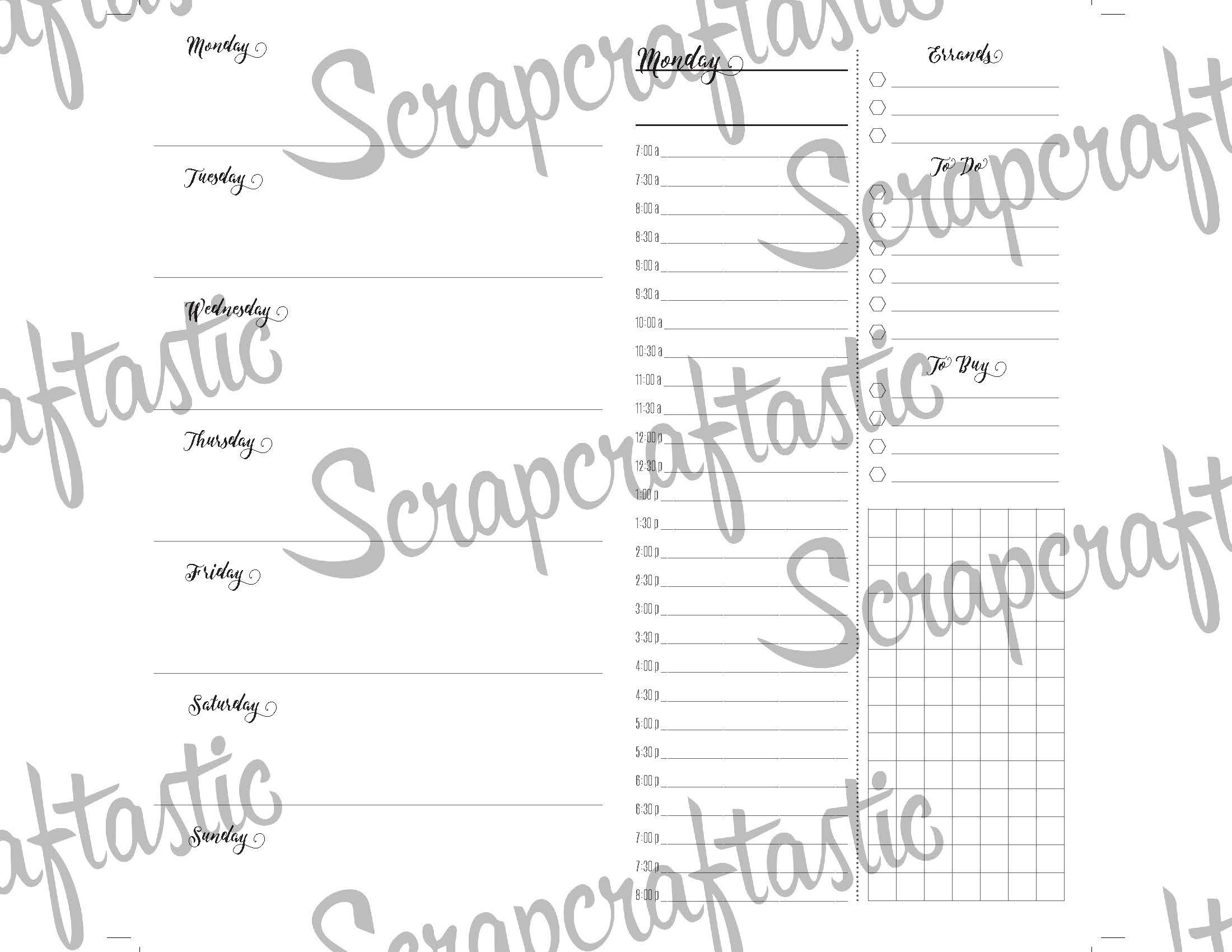 Full Month Notebook: Extended Daily Standard Size Printable Traveler's Notebook Insert with MO2P, WO1P Horizontal and DO1P Daily Schedule Pages
