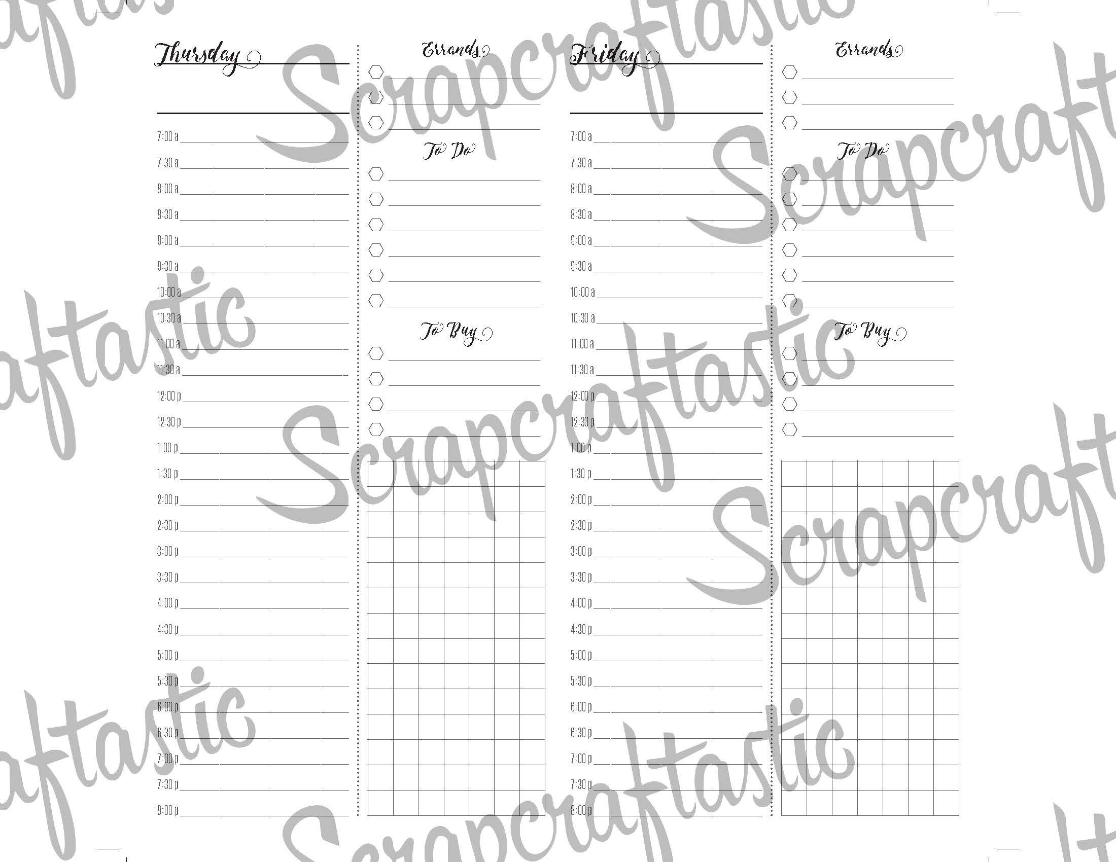 Full Month Notebook: Extended Daily Standard Size Printable Traveler's Notebook Insert with MO2P, WO1P Horizontal and DO1P Daily Schedule Pages