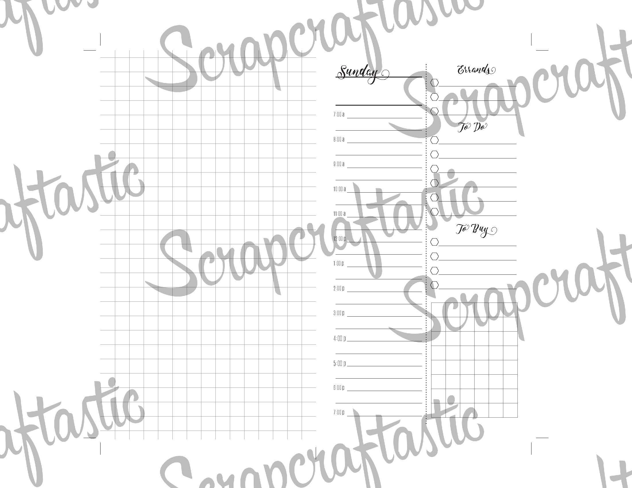 Full Month Notebook: Extended Daily Personal Size Printable Traveler's Notebook Insert with MO2P, WO1P Horizontal and DO1P Daily Schedule Pages