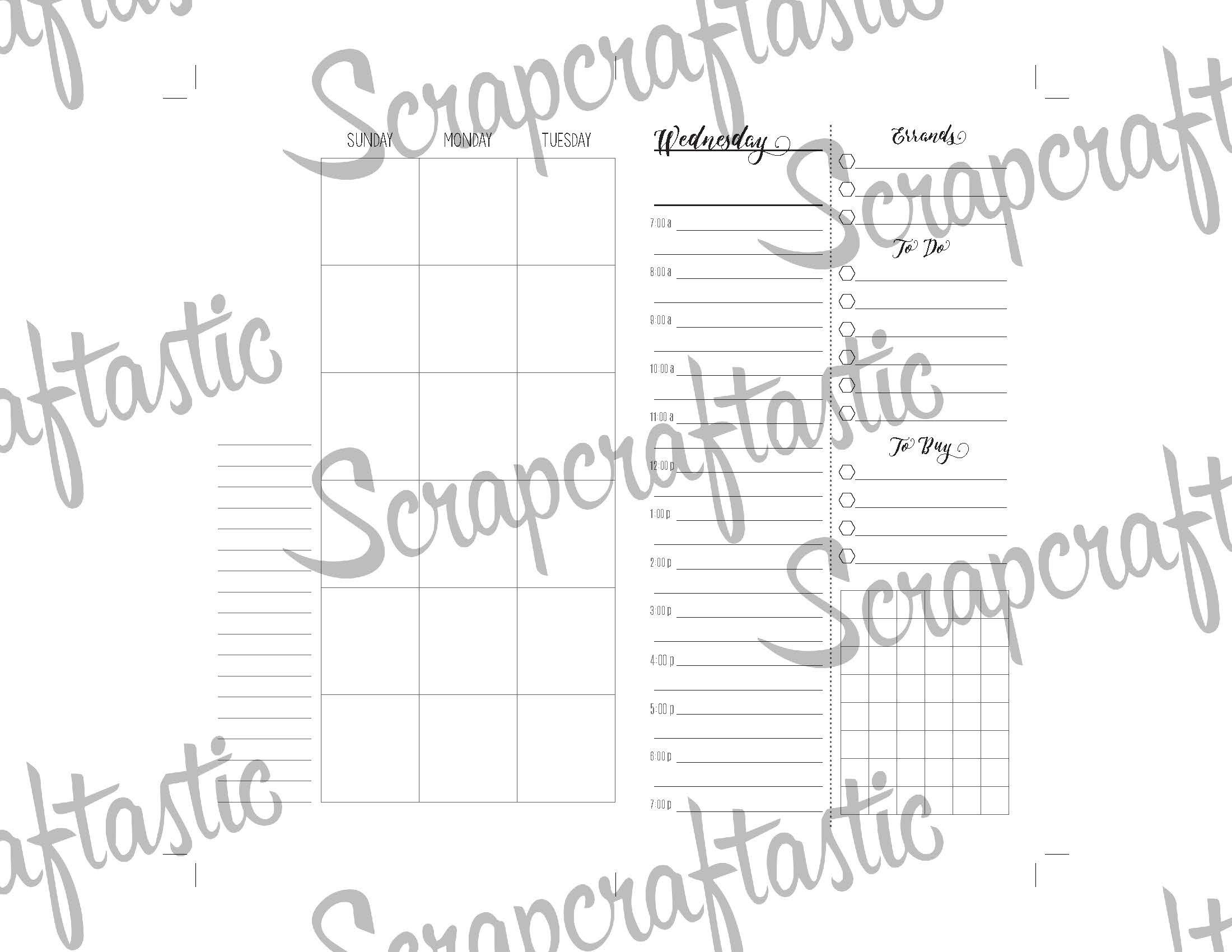 Full Month Notebook: Extended Daily Personal Size Printable Traveler's Notebook Insert with MO2P, WO1P Horizontal and DO1P Daily Schedule Pages