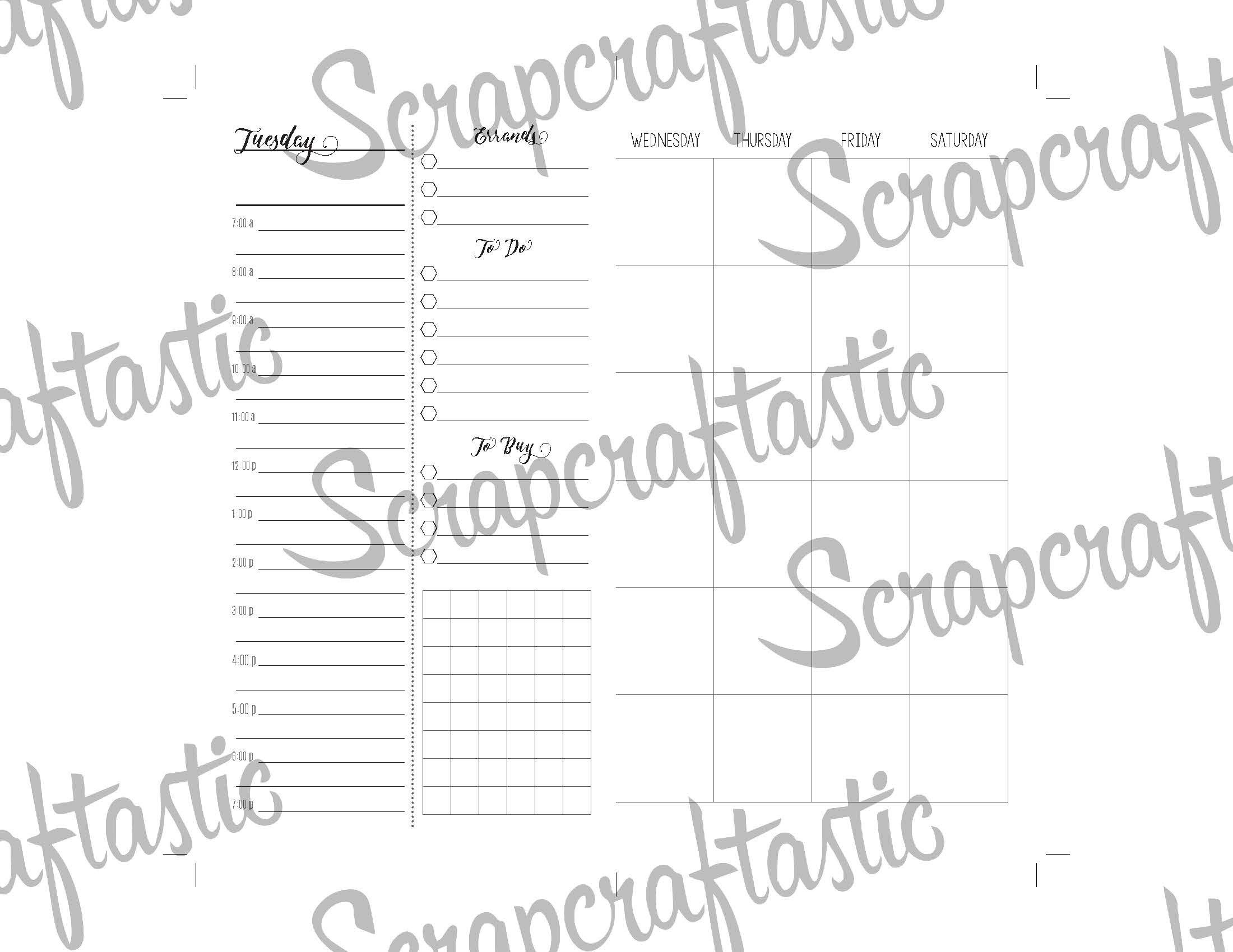 Full Month Notebook: Extended Daily Personal Size Printable Traveler's Notebook Insert with MO2P, WO1P Horizontal and DO1P Daily Schedule Pages