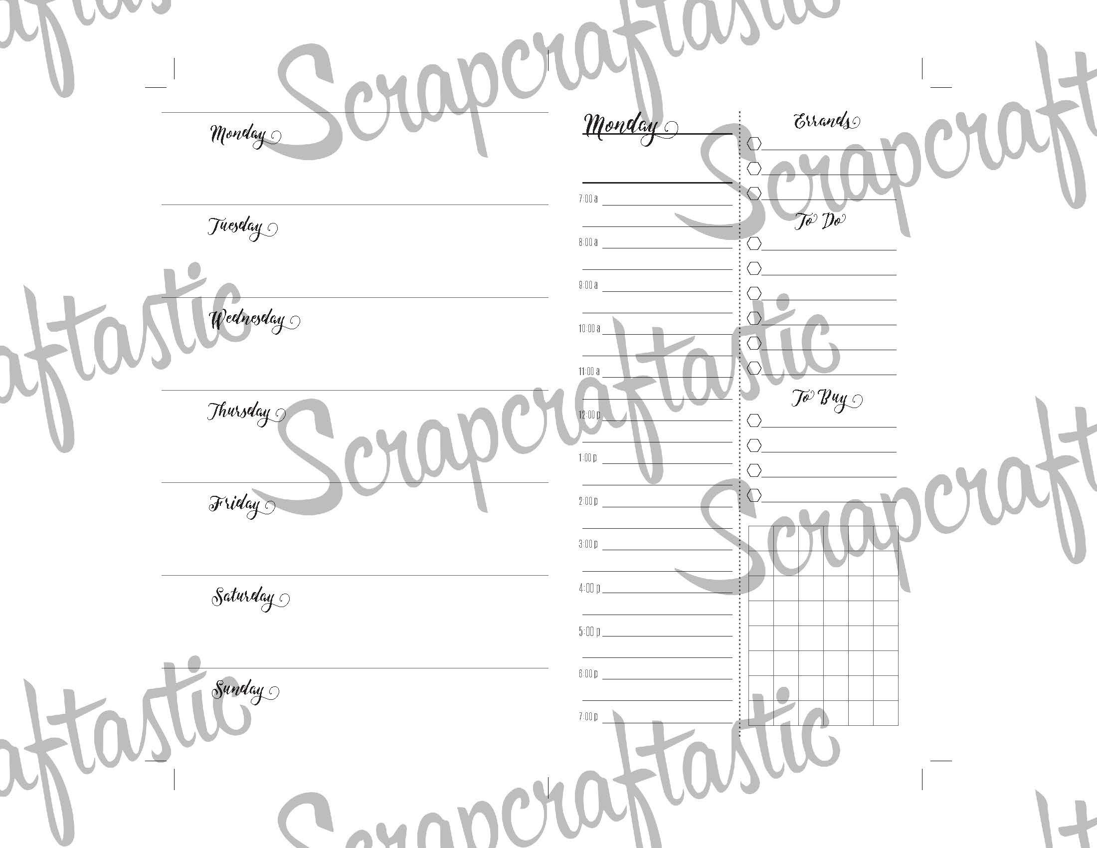 Full Month Notebook: Extended Daily Personal Size Printable Traveler's Notebook Insert with MO2P, WO1P Horizontal and DO1P Daily Schedule Pages