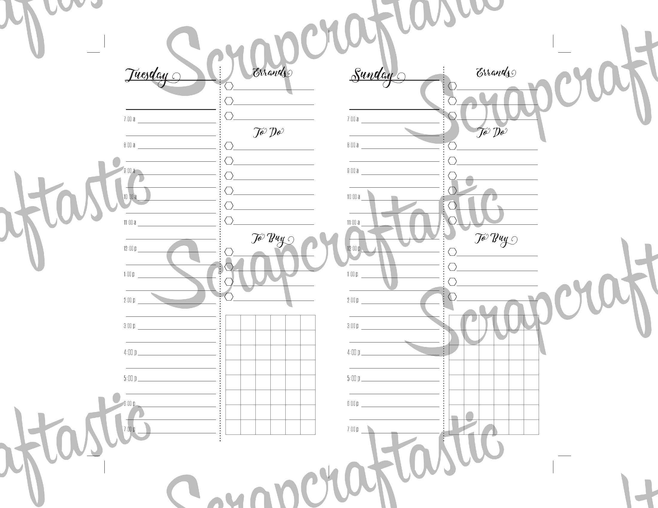 Full Month Notebook: Extended Daily Personal Size Printable Traveler's Notebook Insert with MO2P, WO1P Horizontal and DO1P Daily Schedule Pages