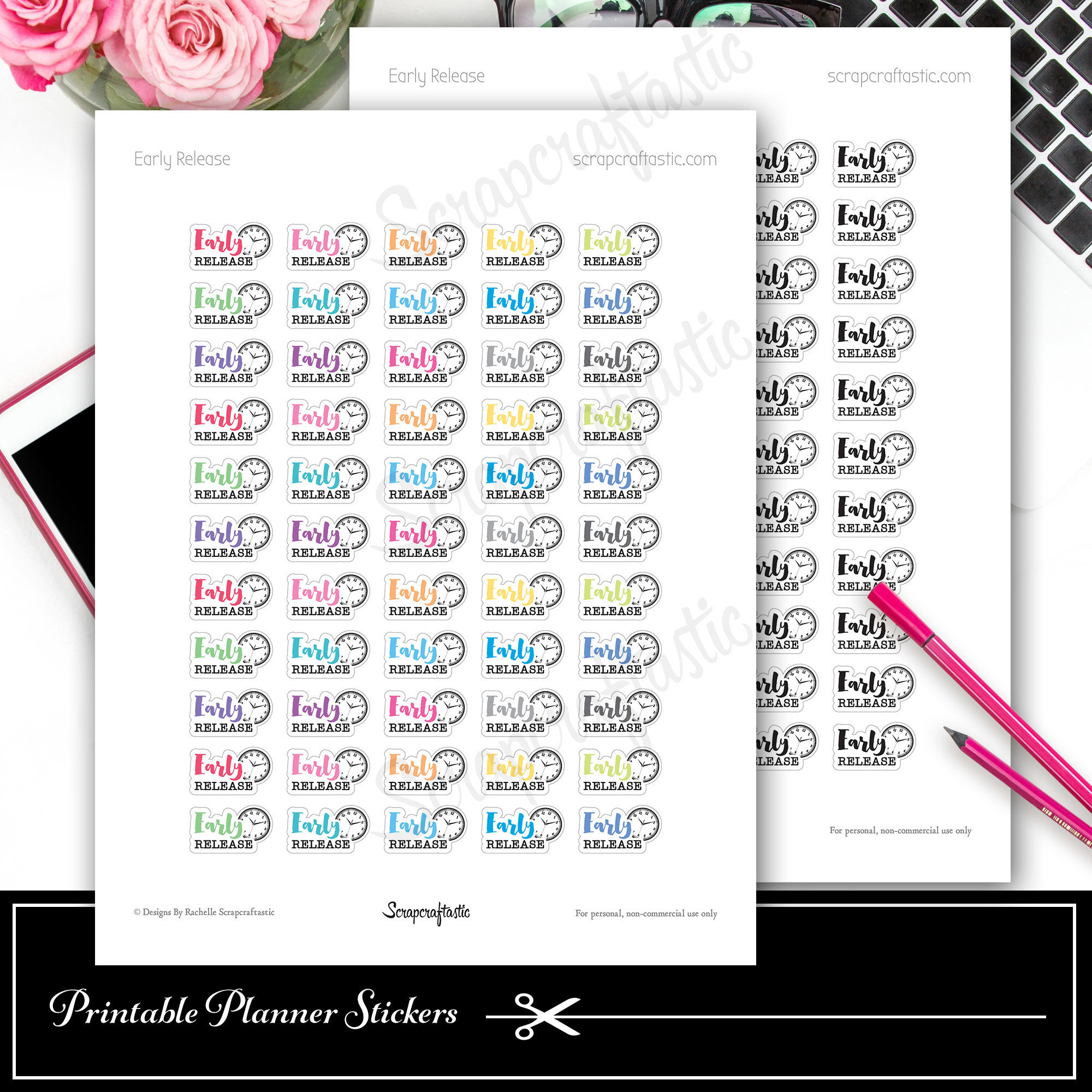 Early Release School Printable Planner Stickers for Decor Planning in Paper Planners, Traveler's Notebooks, A5 Planners, Personal Planners 03015