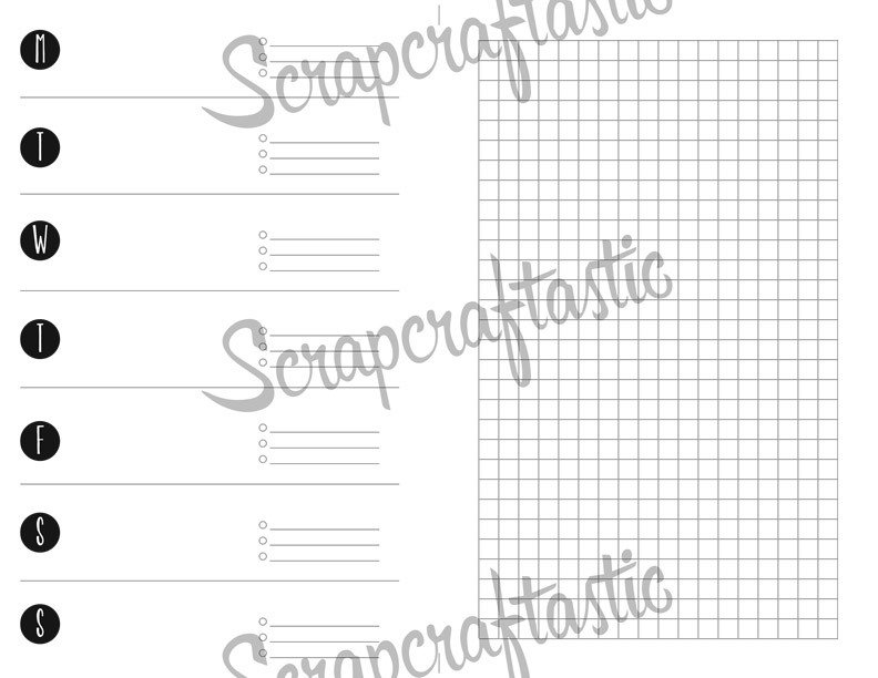 Week on One Page (WO1P) / Weekly Routine With Small Grid Printable Insert Refill Half Page (A5) Size - Filofax, Kikki K, ColorCrush