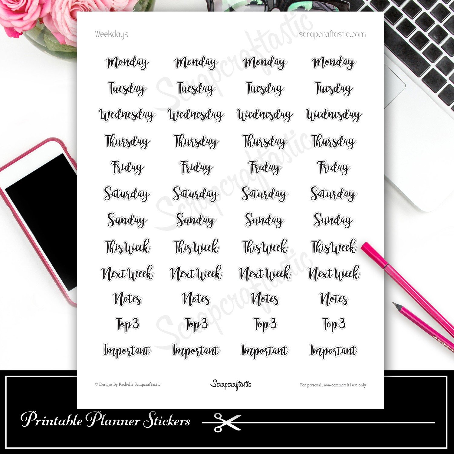 Shop Scrapcraftastic – Weekday Printable Planner Stickers – Printable ...