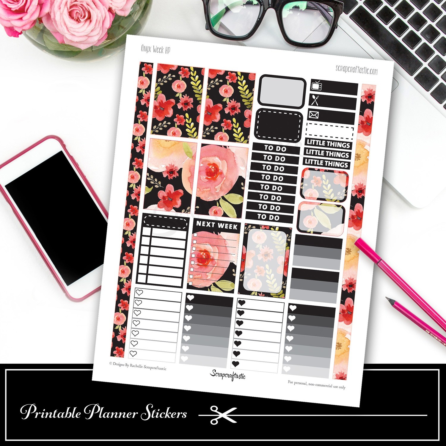 Onyx 7 days HP Printable Planner Stickers photo about Hp Printable named Onyx 7 days HP Printable Planner Stickers