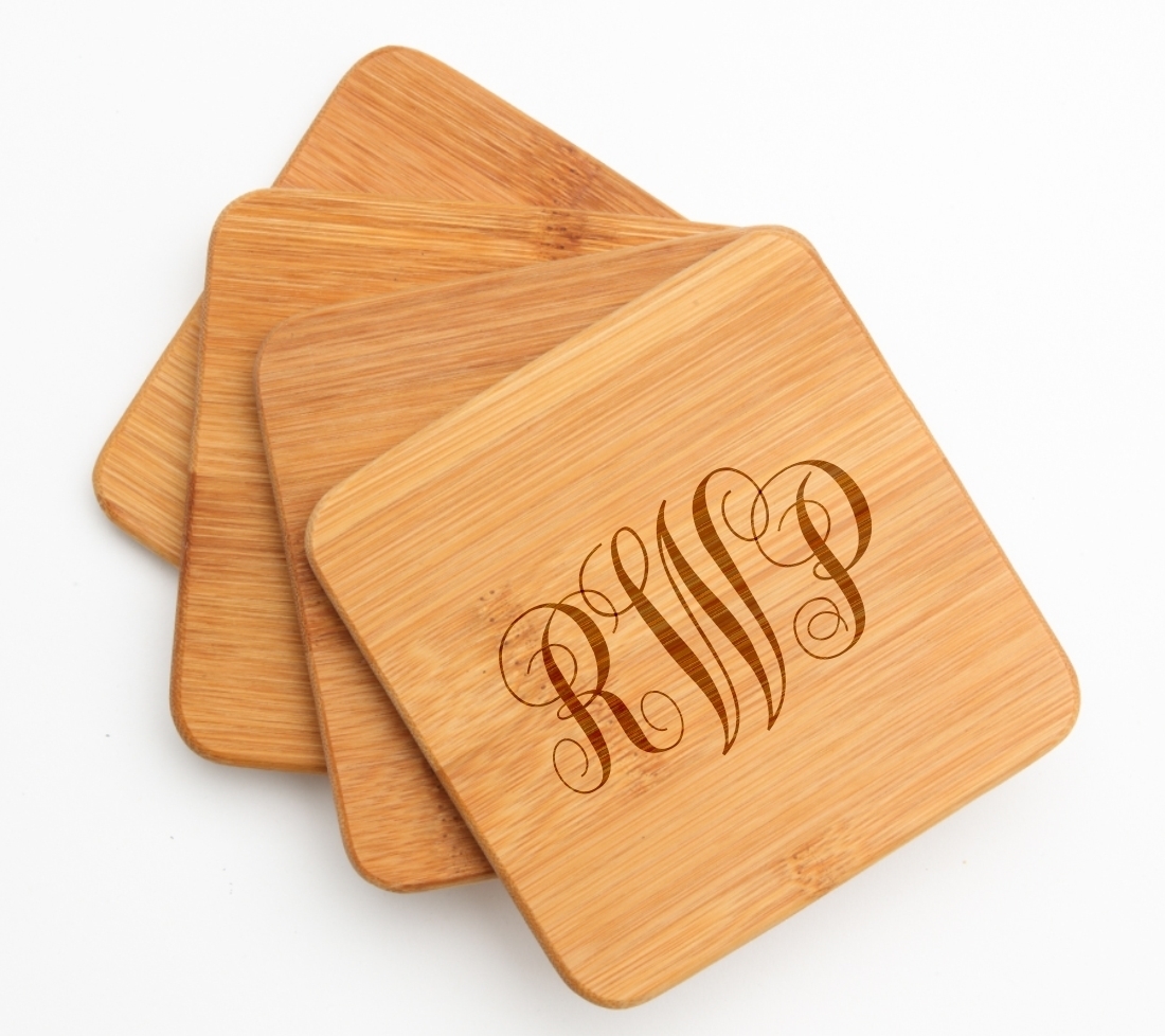 Personalized Bamboo Coasters Engraved Bamboo Coaster Set DESIGN 1 BCS-001