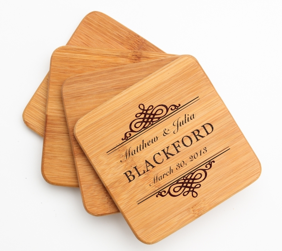 Personalized Bamboo Coasters Engraved Bamboo Coaster Set DESIGN 14 BCS-014