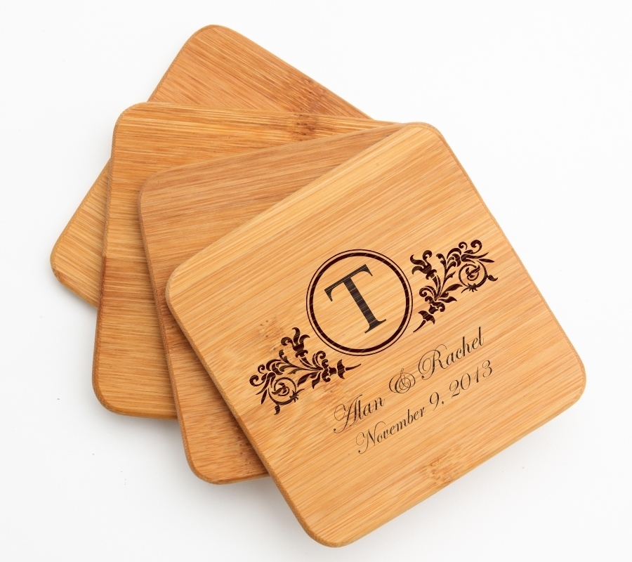 Personalized Bamboo Coasters Engraved Bamboo Coaster Set DESIGN 15 BCS-015