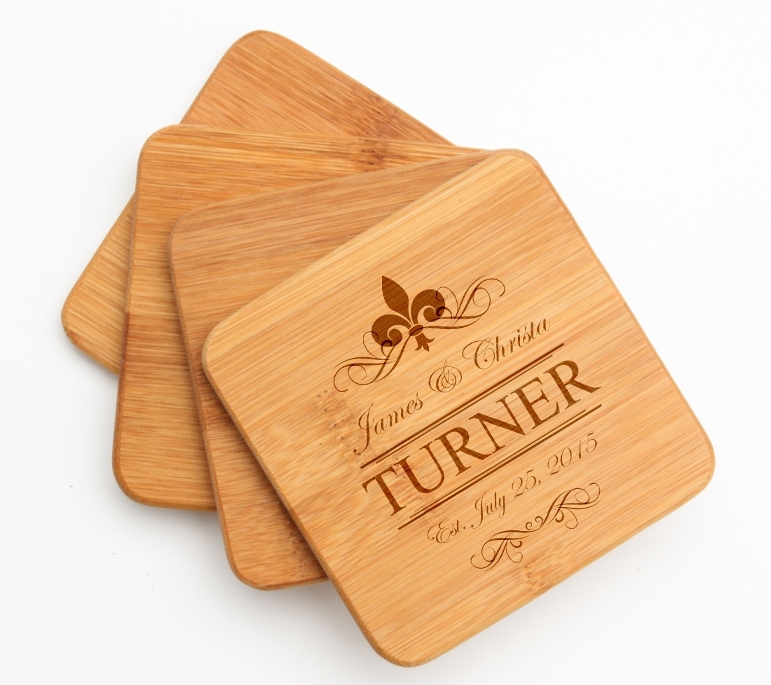 Personalized Bamboo Coasters Engraved Bamboo Coaster Set DESIGN 20 BCS-020