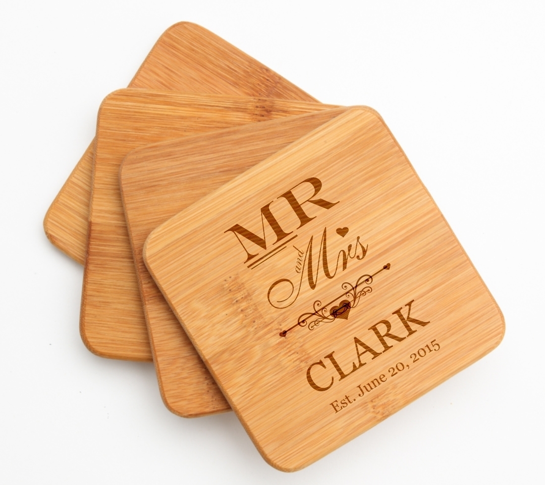 Personalized Bamboo Coasters Engraved Bamboo Coaster Set DESIGN 21 BCS-021