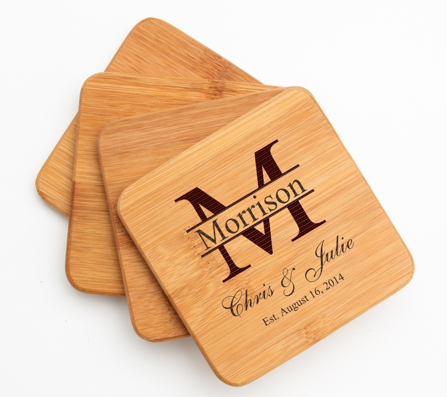 Personalized Bamboo Coasters Engraved Bamboo Coaster Set DESIGN 24 BCS-024