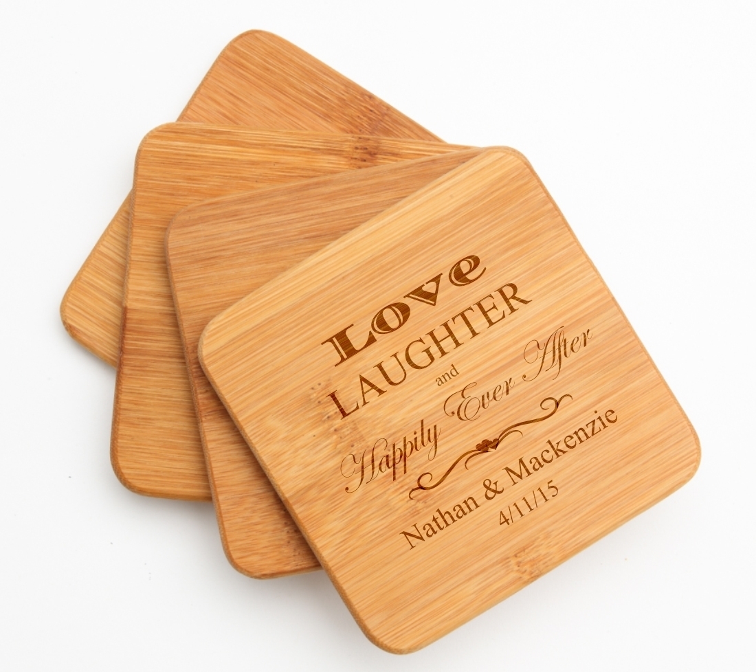 Personalized Bamboo Coasters Engraved Bamboo Coaster Set DESIGN 26 BCS-026