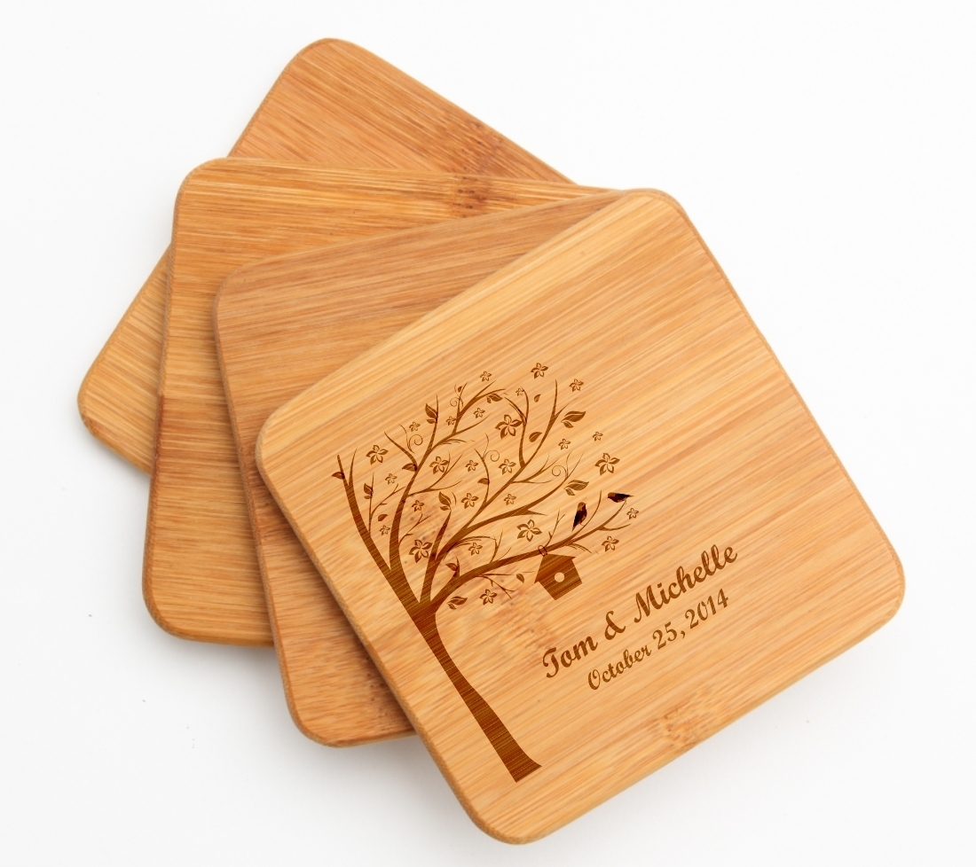 Personalized Bamboo Coasters Engraved Bamboo Coaster Set DESIGN 27 BCS-027