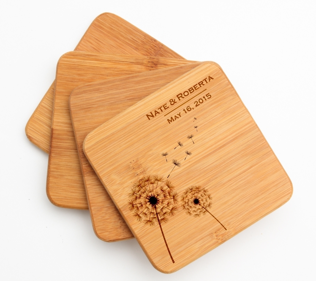 Personalized Bamboo Coasters Engraved Bamboo Coaster Set DESIGN 28 BCS-028