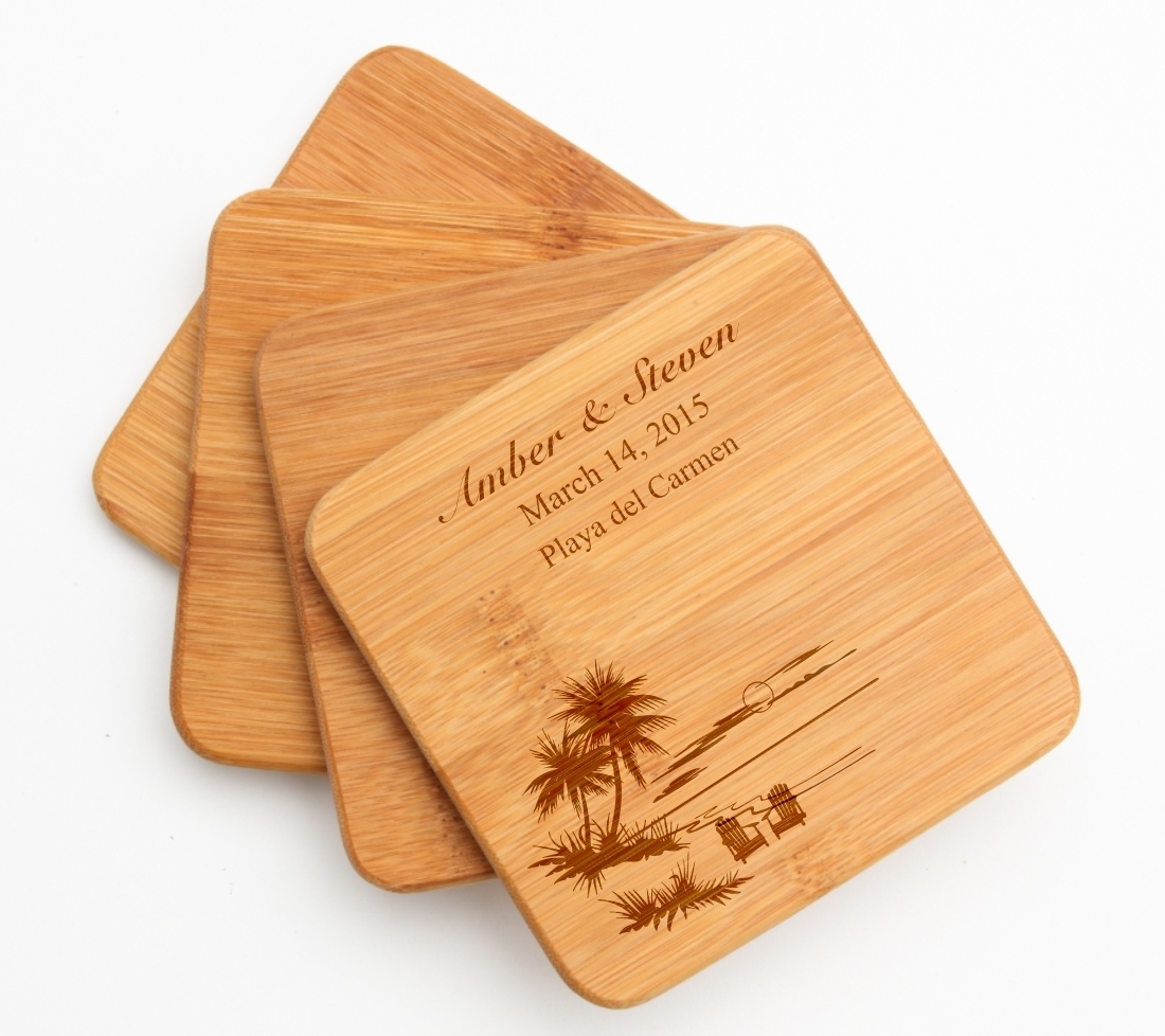 Personalized Bamboo Coasters Engraved Bamboo Coaster Set DESIGN 33 BCS-033