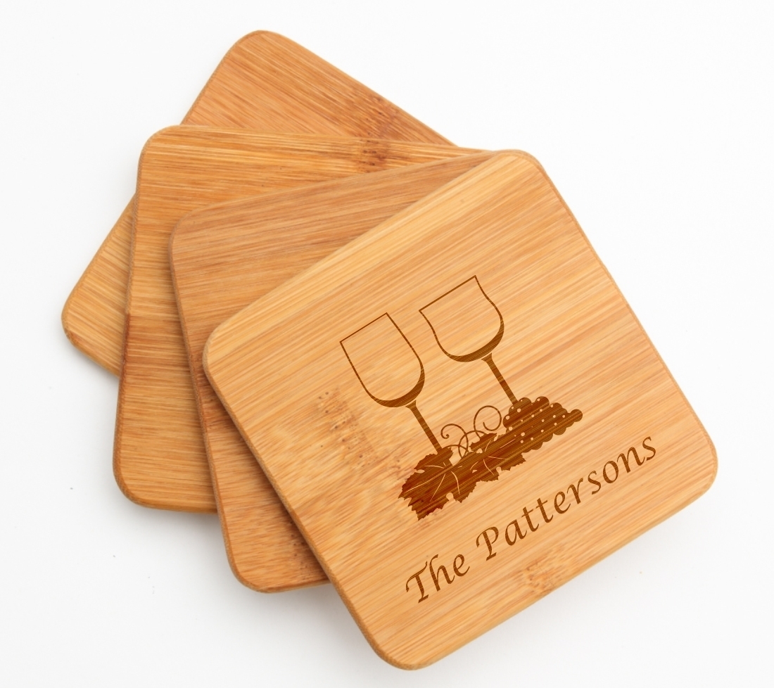 Personalized Bamboo Coasters Engraved Bamboo Coaster Set DESIGN 5 BCS-005