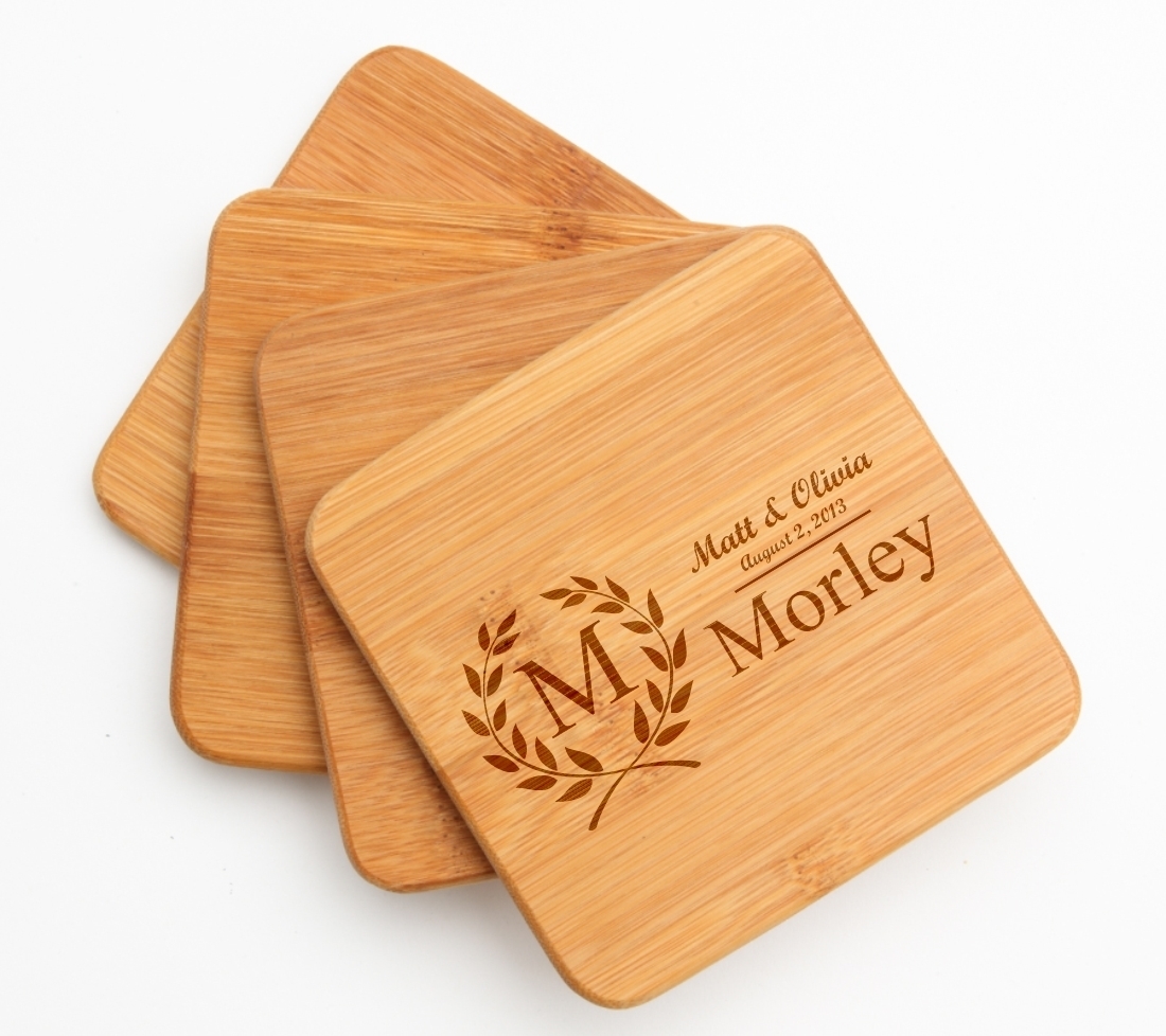 Personalized Bamboo Coasters Engraved Bamboo Coaster Set DESIGN 6 BCS-006