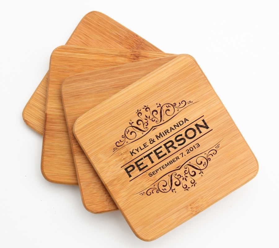 Personalized Bamboo Coasters Engraved Bamboo Coaster Set DESIGN 7 BCS-007