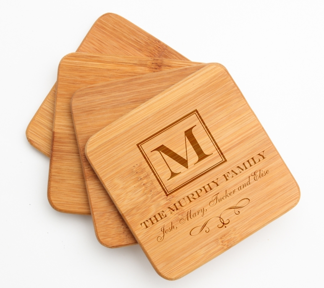 Personalized Bamboo Coasters Engraved Bamboo Coaster Set DESIGN 41 BCS-041