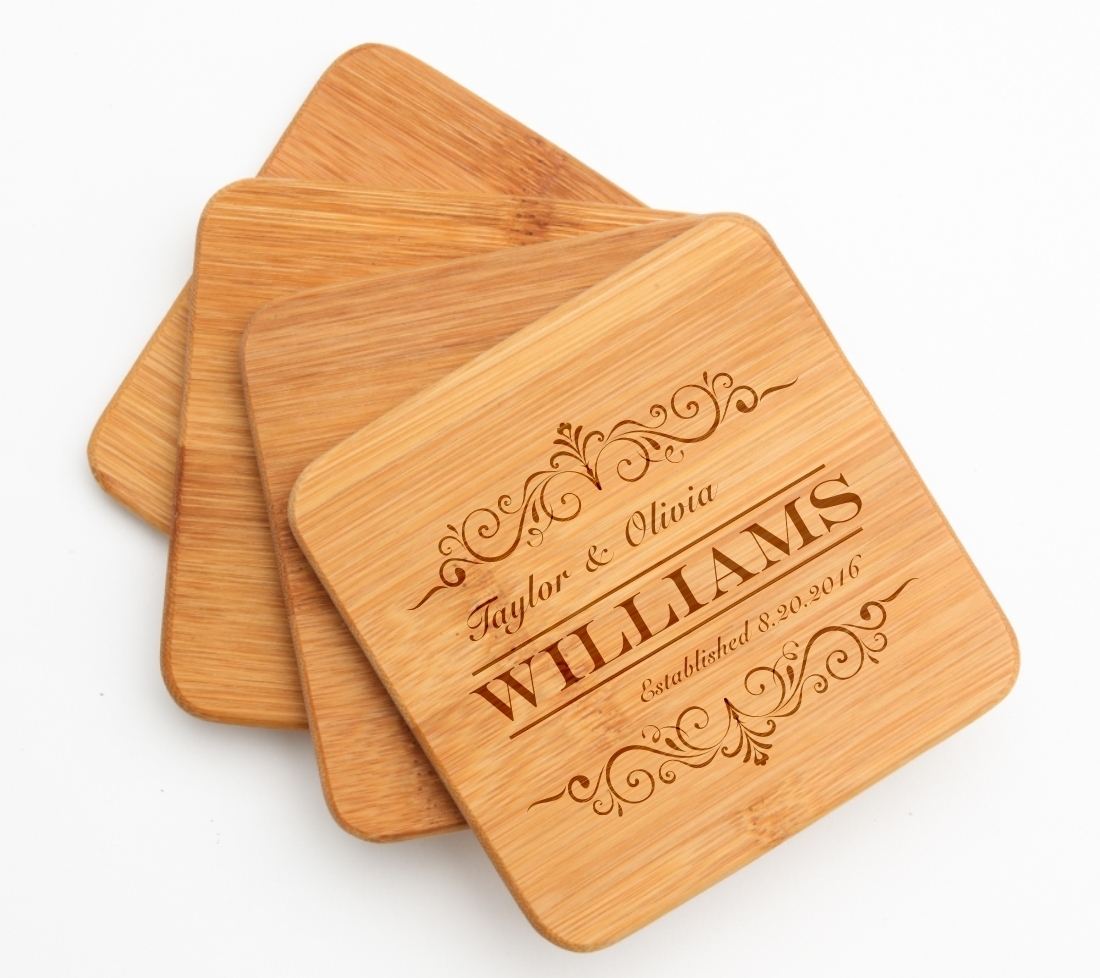 Personalized Bamboo Coasters Engraved Bamboo Coaster Set DESIGN 34 BCS-034