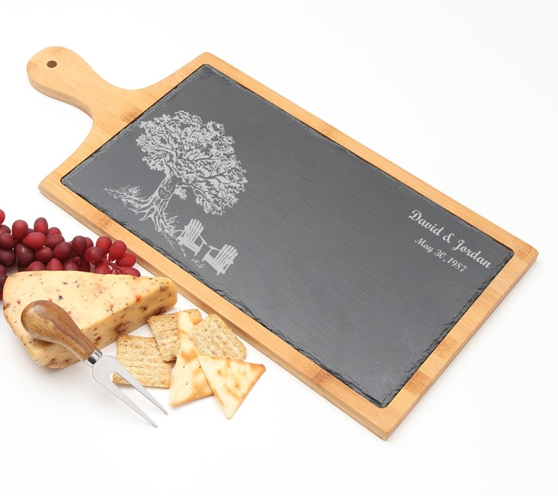Personalized Cheese Board Slate and Bamboo Wood 19 x 9 DESIGN 31 SCBB-031