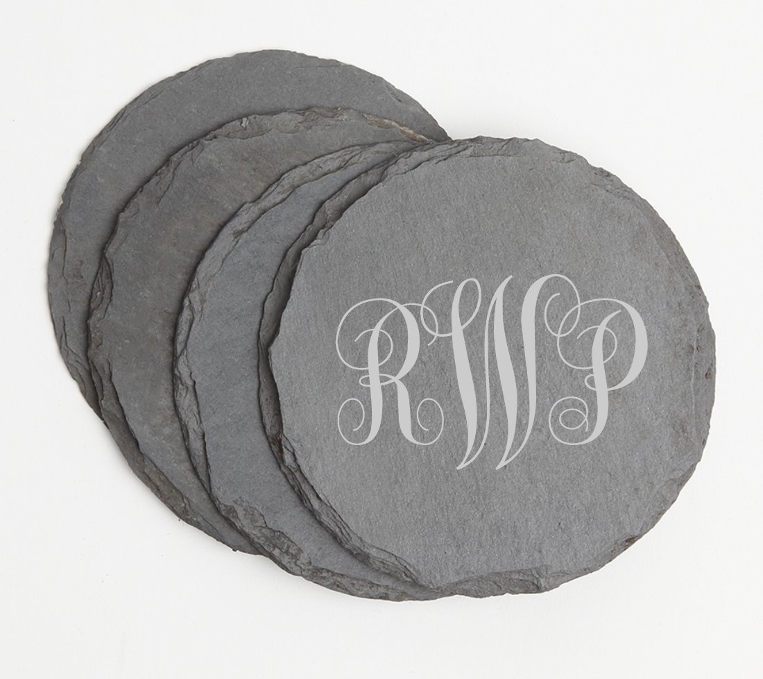 Personalized Slate Coasters Round Engraved Slate Coaster Set DESIGN 1 SCSR-001