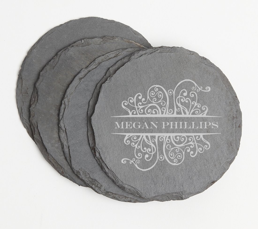 Personalized Slate Coasters Round Engraved Slate Coaster Set DESIGN 4 SCSR-004